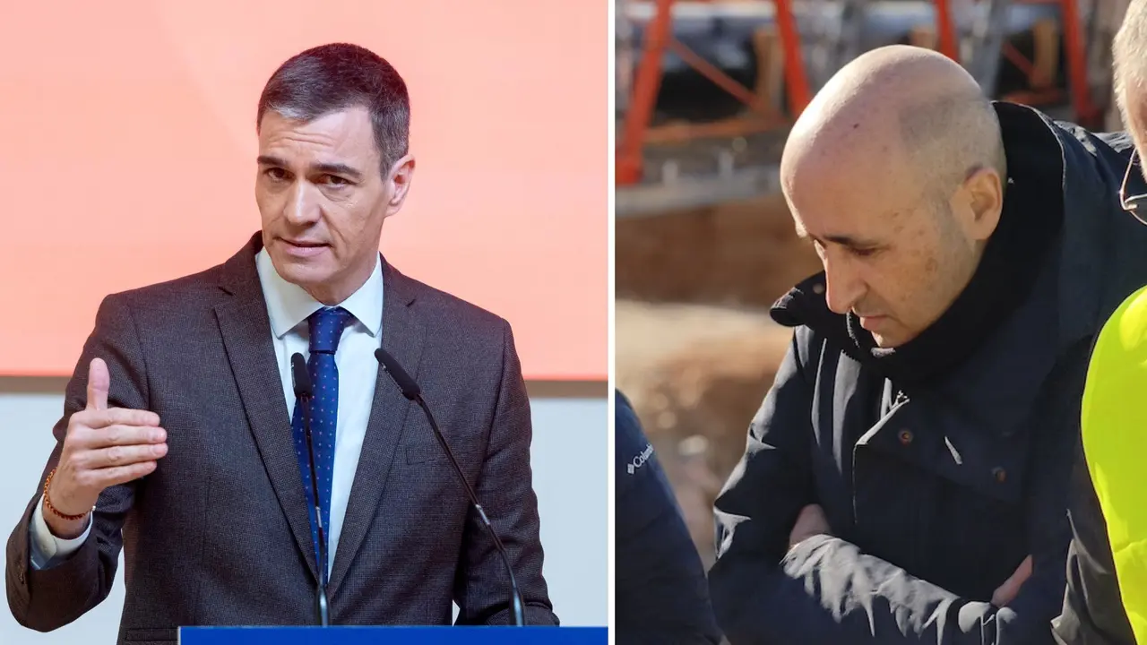 El presidente del Gobierno, Pedro S&aacute;nchez (izq), y el presidente de la Confederaci&oacute;n Hidrogr&aacute;fica del J&uacute;car (CHJ), Miguel &Aacute;ngel Polo (dcha). / EP
