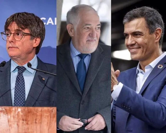 De izquierda a derecha, Carles Puigdemont, Conde Pumpido y Pedro S&aacute;nchez. / EP