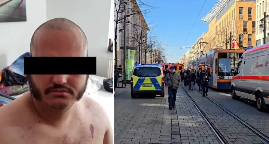 Izquierda: Fotograf&iacute;a del presunto autor del atropello en Mannheim, identificado como Alexander S., un ciudadano alem&aacute;n de 40 a&ntilde;os. Derecha: Escena del incidente en el centro de Mannheim, donde un veh&iacute;culo embisti&oacute; a varias personas, causando dos muertos y varios heridos, el 3 de marzo de 2025.
