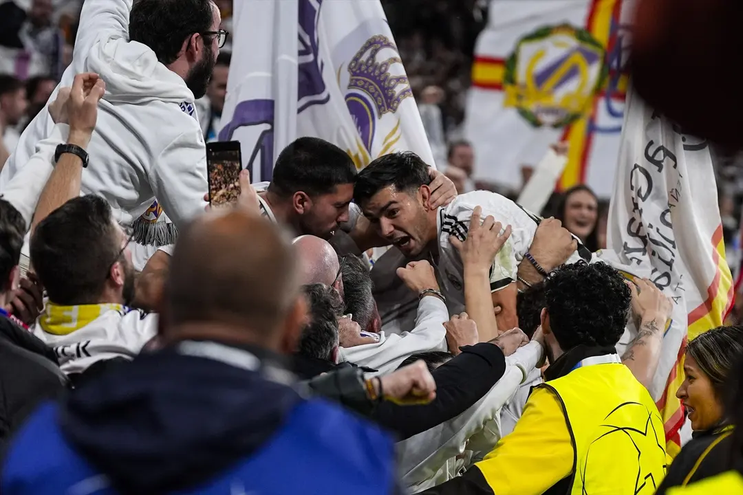 Brahim D&iacute;az, del Real Madrid, celebra un gol durante el partido de ida de los octavos de final de la UEFA Champions League 2024/25 entre el Real Madrid CF y el Atl&eacute;tico de Madrid, en el estadio Santiago Bernab&eacute;u, el 4 de mayo

Foto: AFP7 / Europa Press - Solo para uso en Espa&ntilde;a