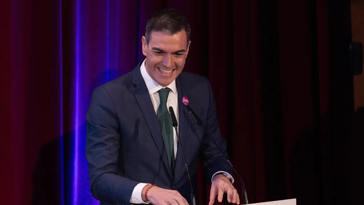 El presidente del Gobierno, Pedro S&aacute;nchez, durante la clausura del acto institucional con motivo del D&iacute;a Internacional de las Mujeres. / Eduardo Parra