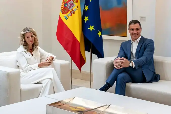El presidente Pedro S&aacute;nchez y Yolanda D&iacute;az en la Moncloa. / EP
