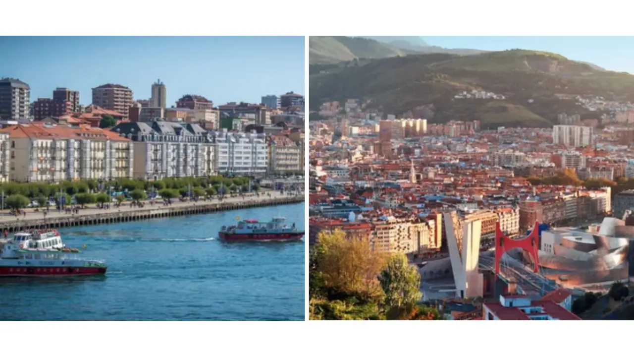 Paisaje de Cantabria (izq) y la ciudad de Bilbao (dcha). / A.S.