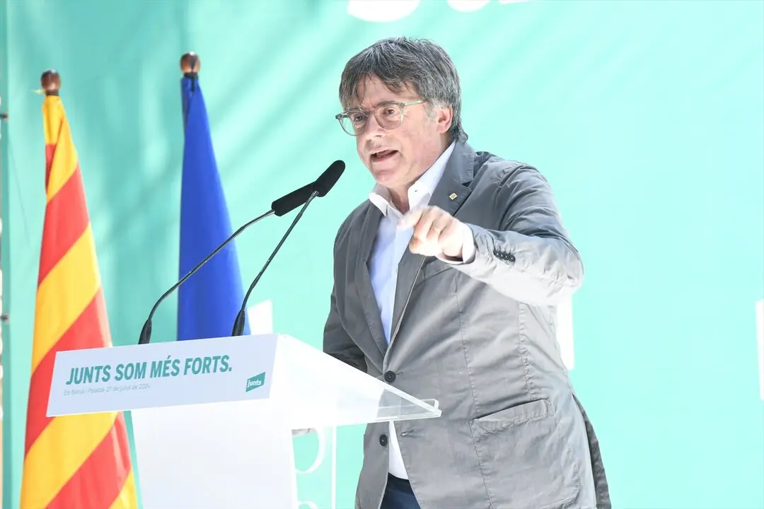 El expresidente de la Generalitat de Catalunya, Carles Puigdemont, interviene durante un acto. / Gl&ograve;ria S&aacute;nchez