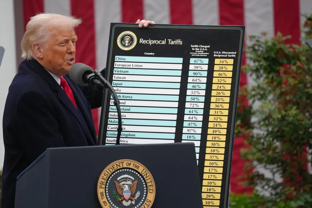 El presidente Donald Trump sostiene un cartel sobre aranceles durante un discurso en el que firma dos &oacute;rdenes ejecutivas que implicar&aacute;n aranceles rec&iacute;procos contra otros pa&iacute;ses que los aplican a productos estadounidenses. / Andrew Leyden