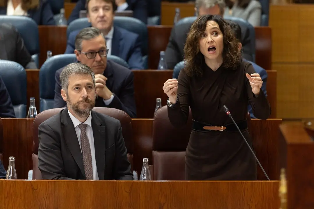 La presidenta de la Comunidad de Madrid, Isabel D&iacute;az Ayuso, interviene durante un pleno en la Asamblea de Madrid. / Eduardo Parra