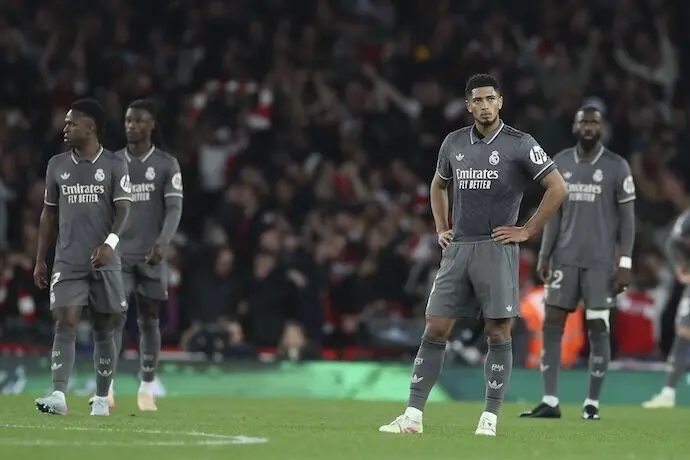 Jude Bellingham of Real Madrid laments during the UEFA Champions League 2024/25 Quarter Final First Leg match between Arsenal FC and Real Madrid C.F. at Arsenal Stadium on April 08, 2025 in London, England.

Isabel Infantes / AFP7 / Europa Press
08/4/2025 ONLY FOR USE IN SPAIN