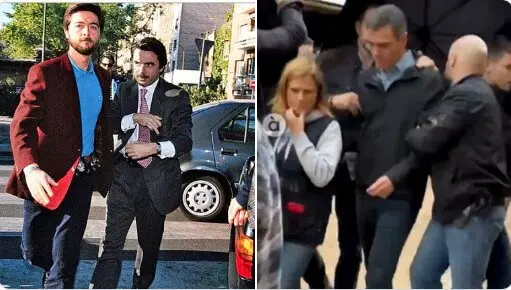 Izquierda: Jos&eacute; Mar&iacute;a Aznar, minutos despu&eacute;s de sufrir un atentado de ETA con 40 kilos de amosal, Madrid, 1995.
Derecha: Pedro S&aacute;nchez, protegido por un paraguas tras ser increpado por los vecinos de Paiporta durante la visita por la DANA, abril de 2025.