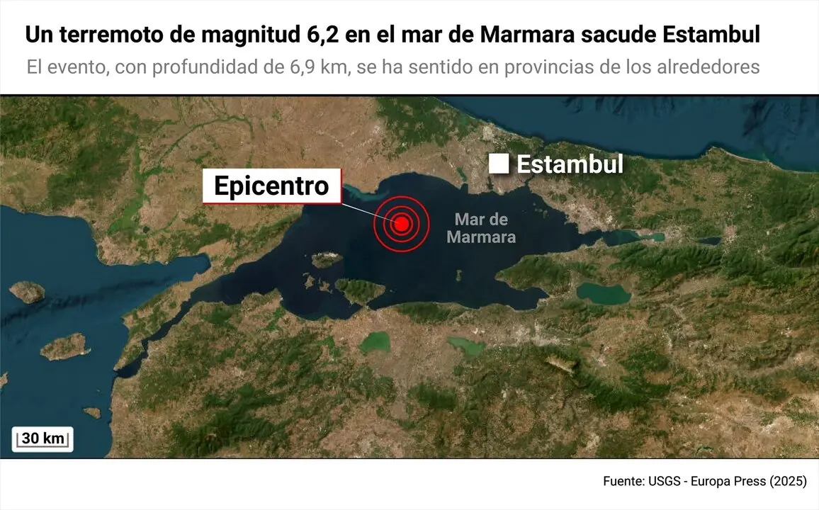 Mapa con epicentro del terremoto en Turqu&iacute;a el 23 de abril de 2025. / EP