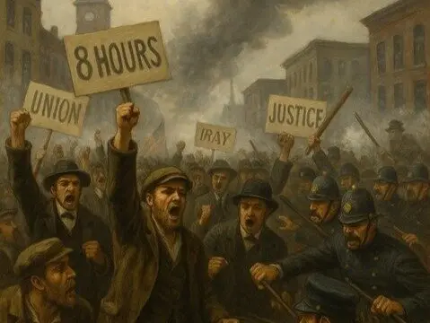 Representaci&oacute;n de la huelga del 4 de mayo en Chicago en 1886. / A.E.