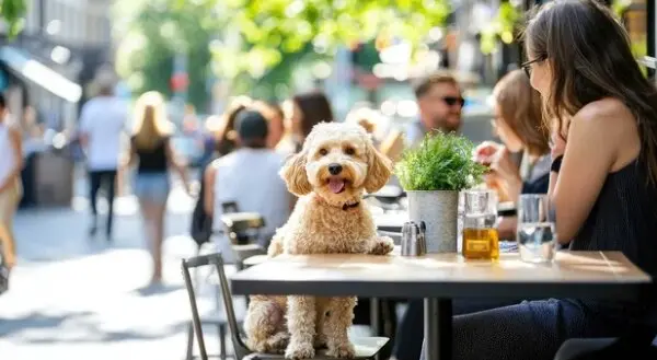 Una persona come en un restaurante con su perro. / A.S.P