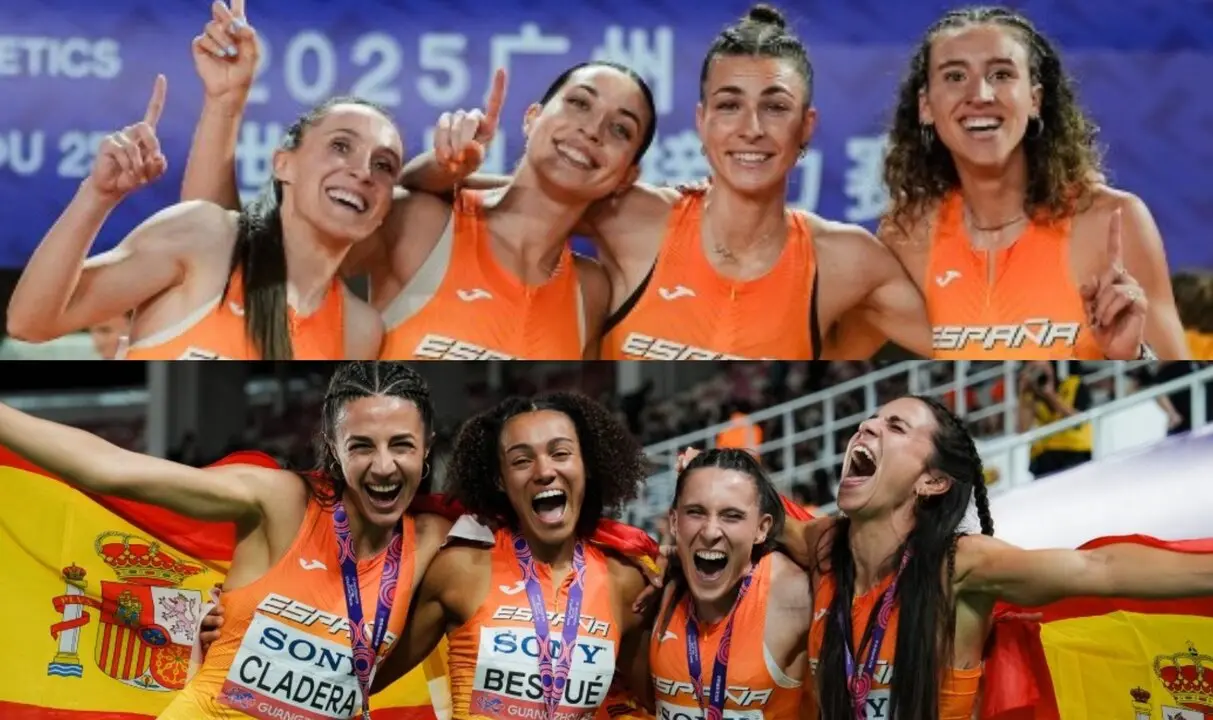 Los relevos espa&ntilde;oles femeninos de 4x400 y 4x100 se cuelgan oro y plata en los World Relays. / RFEA