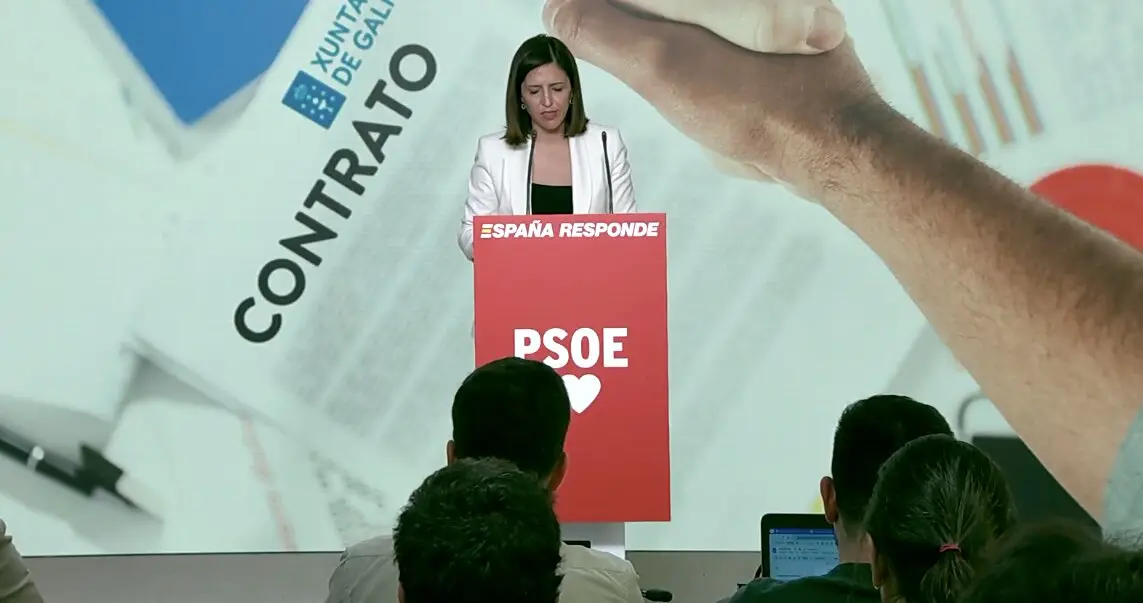 La portavoz del PSOE, Esther Pe&ntilde;a, durante una comparecencia en la sede del partido, mientras evita responder sobre los mensajes filtrados entre S&aacute;nchez y &Aacute;balos. | Foto: &ldquo;PSOE&rdquo;