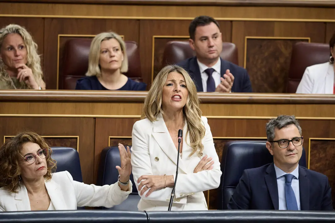 La vicepresidenta segunda y ministra de Trabajo, Yolanda D&iacute;az, durante un pleno en el Congreso de los Diputados. / Jes&uacute;s Hell&iacute;n