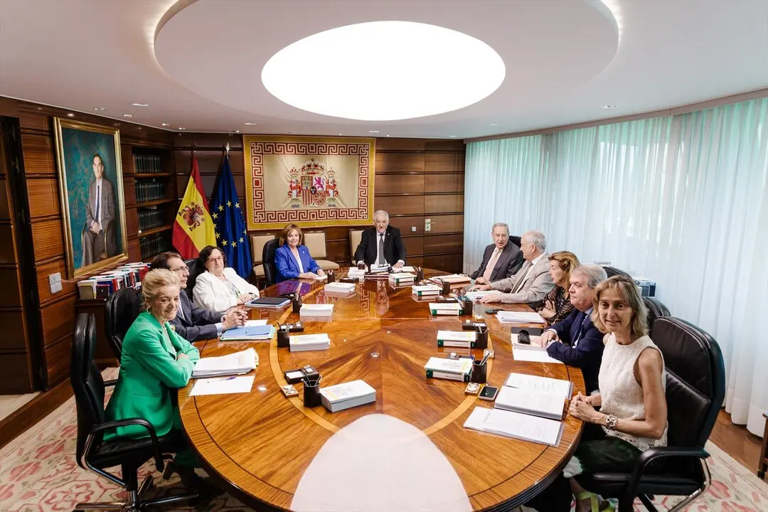 El presidente del TC, C&aacute;ndido Conde-Pumpido y la vicepresidenta del Tribunal Constitucional, Inmaculada Montalb&aacute;n Huertas, presiden un Pleno jurisdiccional del TC. / Carlos Luj&aacute;n