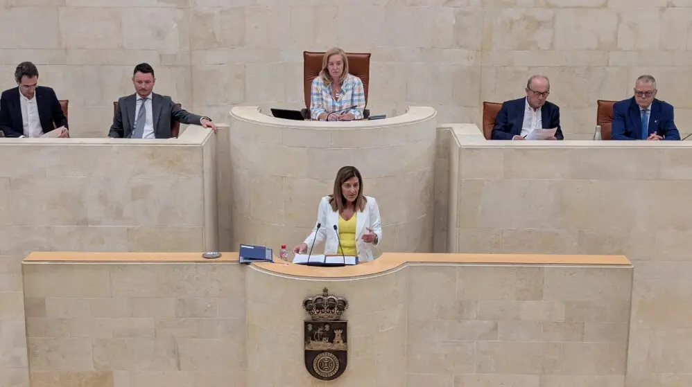 La presidenta de Cantabria, Mar&iacute;a Jos&eacute; Sa&eacute;nz de Buruaga, durante su intervenci&oacute;n en el Debate sobre el Estado de la Regi&oacute;n. / X