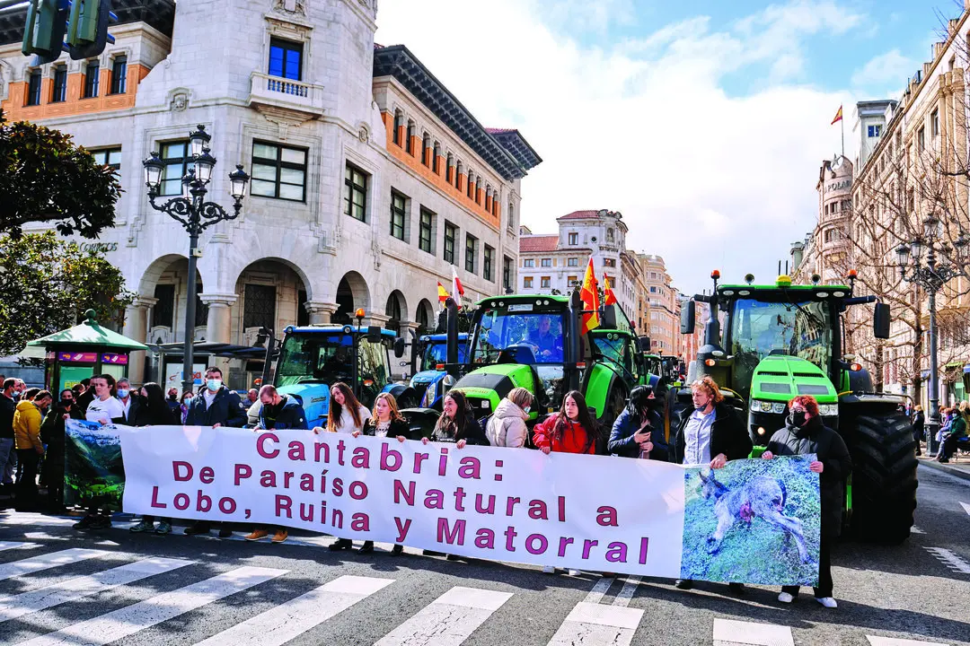 Una manifestaci&oacute;n de los ganaderos c&aacute;ntabros por las calles del centro de Santander. / Alerta