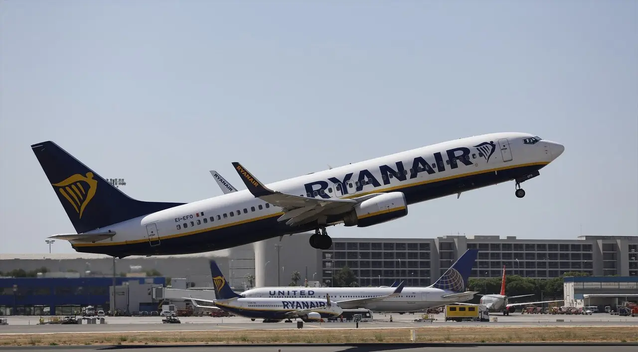 Un avi&oacute;n de Ryanair despega del aeropuerto. / Clara Margais