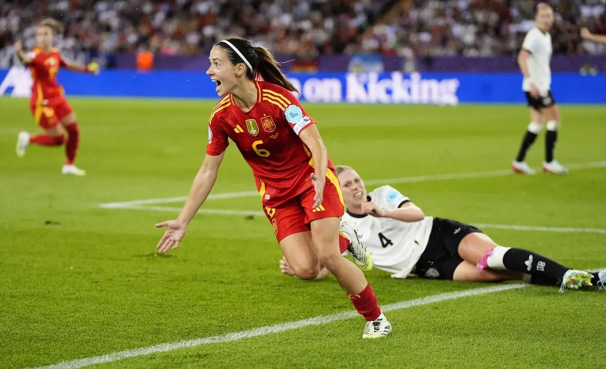 Aitana celebra el gol que da la victoria a Espa&ntilde;a ante Alemania. / Nick Potts