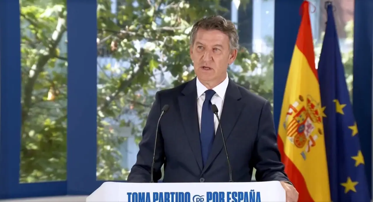 El presidente del PP, Alberto N&uacute;&ntilde;ez Feij&oacute;o, durante su discurso. / X