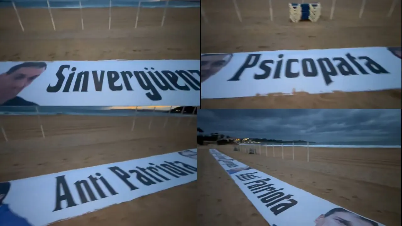 Capturas de la pancarta sobre Pedro S&aacute;nchez en El Sardinero. / X
