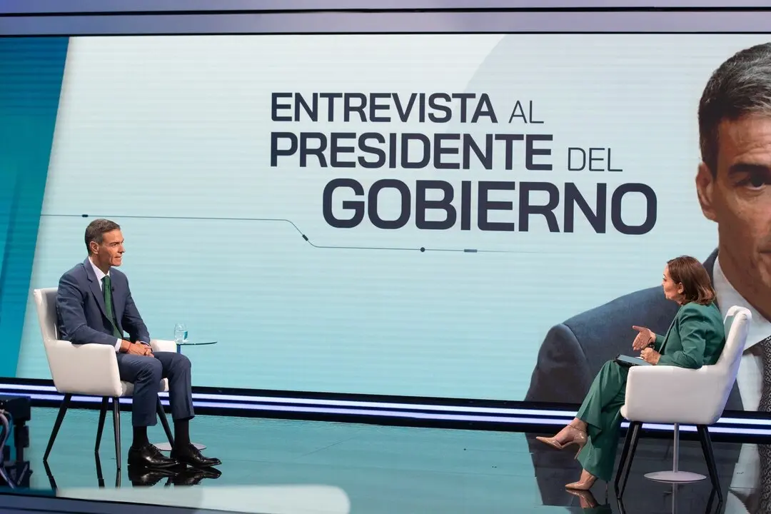 El presidente del Gobierno, Pedro S&aacute;nchez, durante su entrevista en RTVE. / RTVE