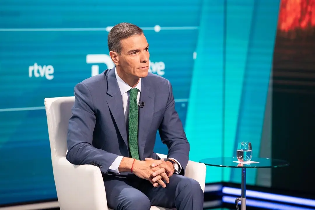 El presidente del Gobierno, Pedro S&aacute;nchez, durante su entrevista en RTVE. / RTVE