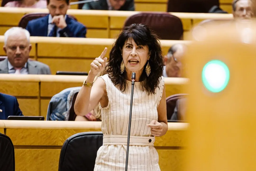 La ministra de Igualdad, Ana Redondo, durante una sesi&oacute;n de control al Gobierno en el Senado. / Carlos Luj&aacute;n