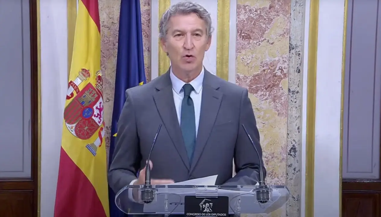 El presidente del PP, Alberto N&uacute;&ntilde;ez Feij&oacute;o durante una comparecencia. / A.E.
