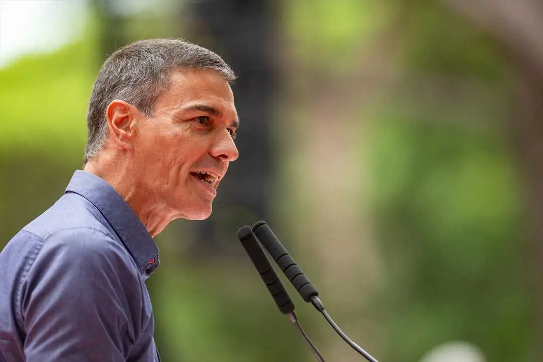 El presidente del Gobierno, Pedro S&aacute;nchez, interviene durante la Fiesta de la Rosa del PSC. / Lorena Sope&ntilde;a