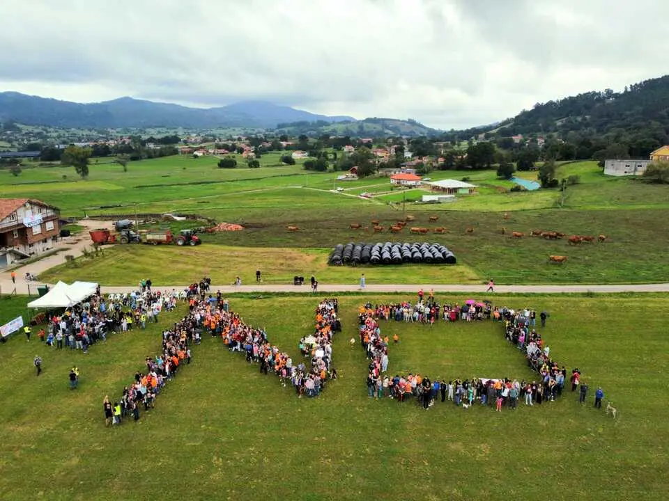 M&aacute;s de 500 personas formaron un gran &laquo;NO&raquo; humano contra el pol&iacute;gono e&oacute;lico Briesa. / Plataforma Son Gigantes