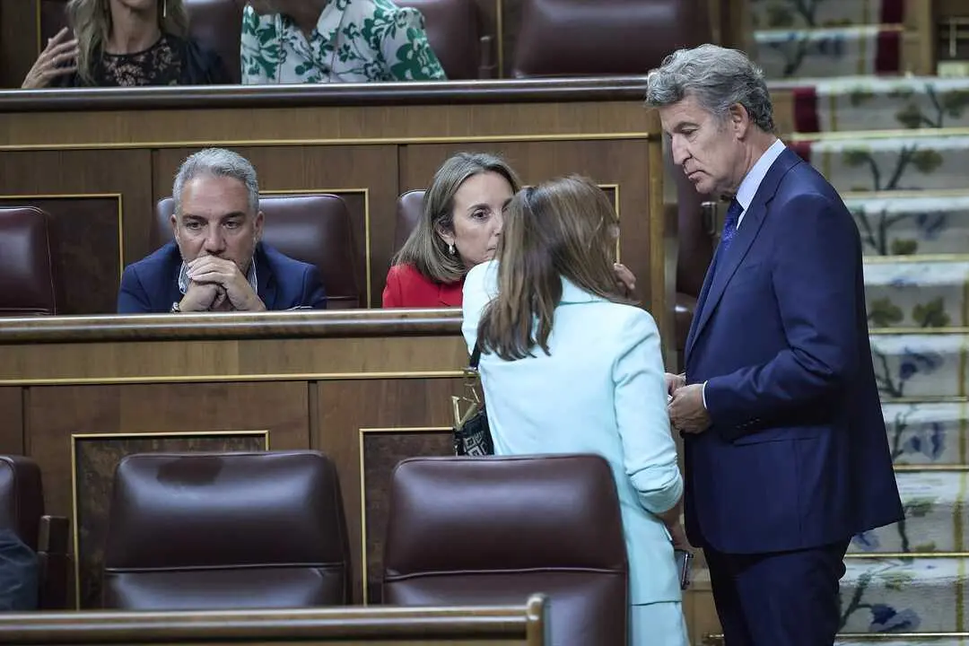 El presidente del PP, Alberto N&uacute;&ntilde;ez Feij&oacute;o (d), durante un pleno en el Congreso de los Diputados. / Jes&uacute;s Hell&iacute;n