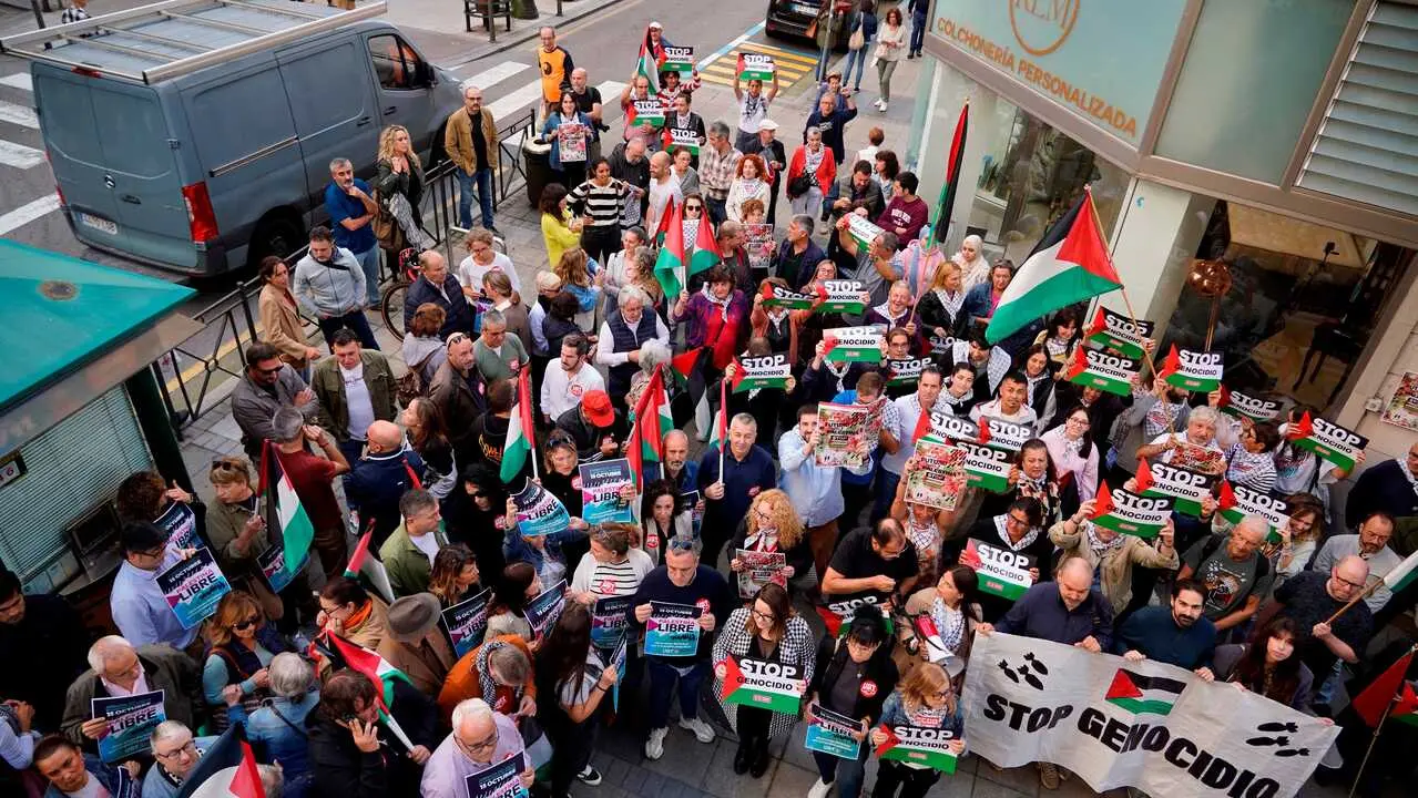 Algunos de los manifestantes que hoy marcharon por Palestina en Santander. / X