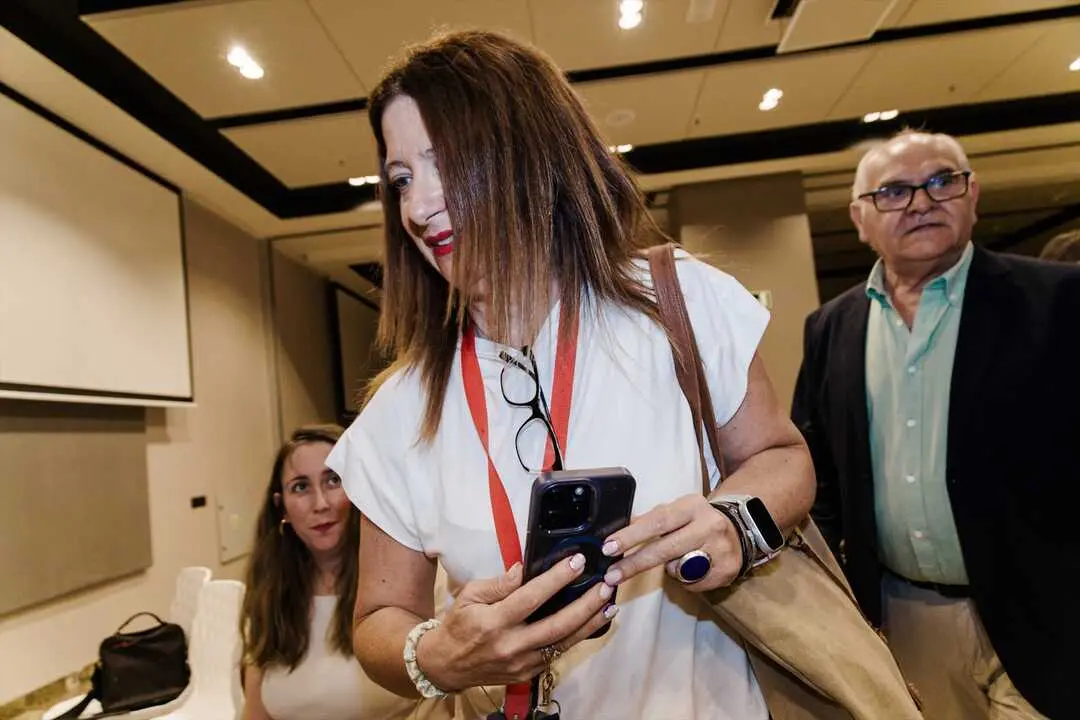 La exmilitante socialista Leire D&iacute;ez llega a una rueda de prensa. / Carlos Luj&aacute;n