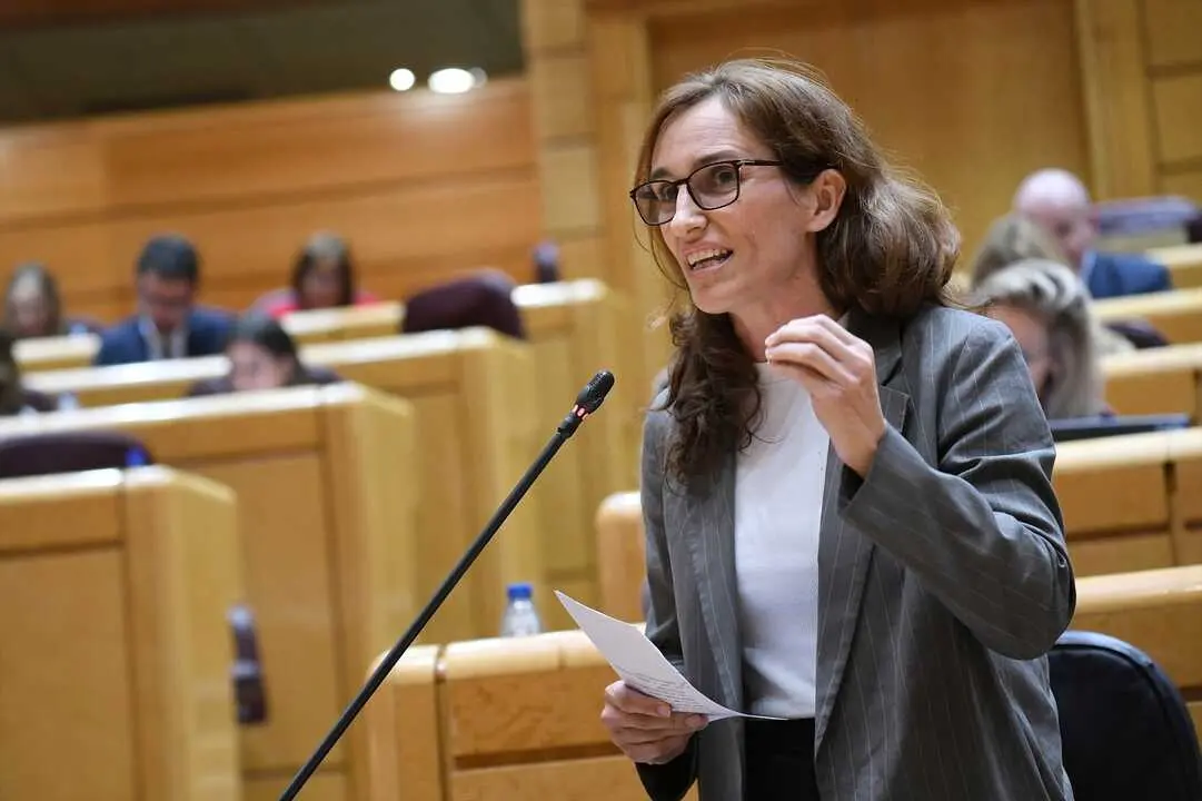 La ministra de Sanidad, M&oacute;nica Garc&iacute;a, interviene durante una sesi&oacute;n de control al Gobierno en la C&aacute;mara Alta. / Fernando S&aacute;nchez