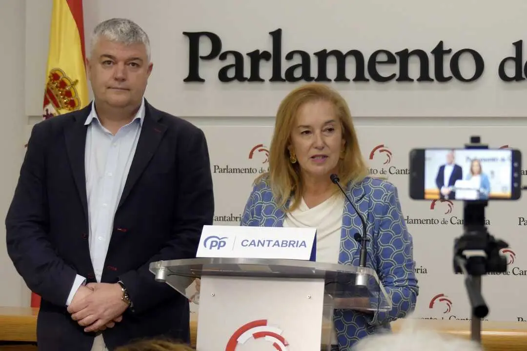 La secretaria del PP, Mar&iacute;a Jos&eacute; Gonz&aacute;lez Revuelta, y el consejero de Econom&iacute;a, Luis &Aacute;ngel Ag&uuml;eros. / S.H.