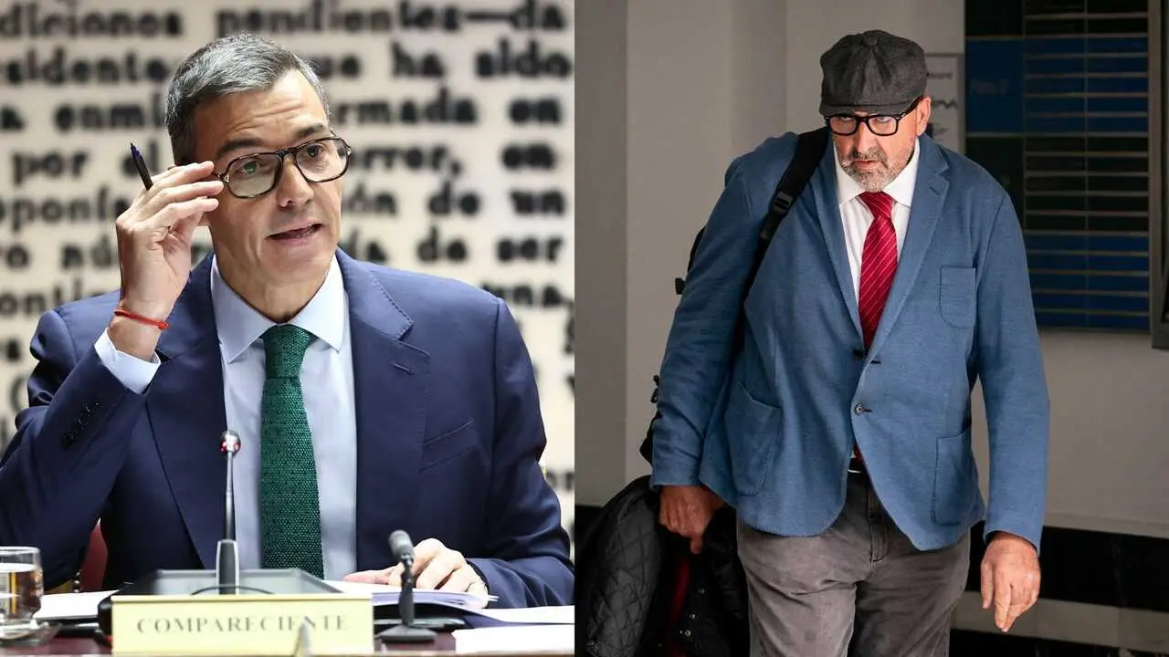 Pedro S&aacute;nchez durante su comparecencia y a la derecha Koldo Garc&iacute;a, exasesor de &Aacute;balos. / EP