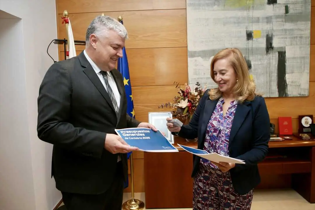 El consejero de Econom&iacute;a y Hacienda, Luis &Aacute;ngel Ag&uuml;eros, registra los presupuestos de 2026 en el Parlamento. / Alerta