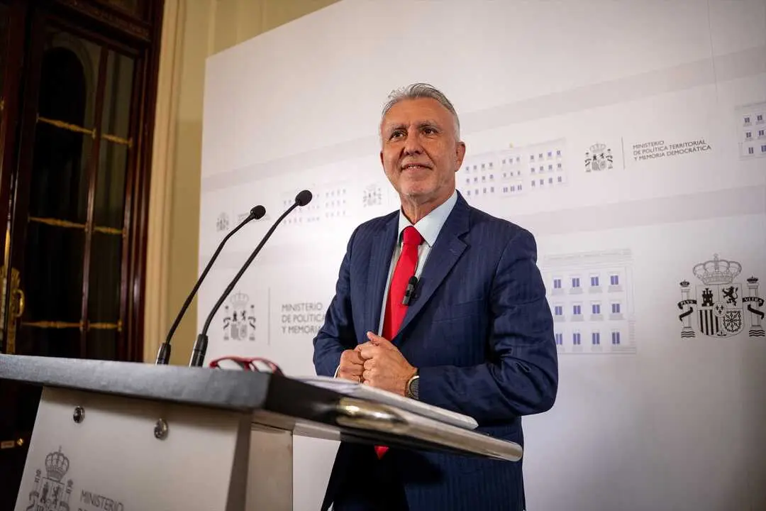 El ministro de Pol&iacute;tica Territorial y Memoria Democr&aacute;tica, &Aacute;ngel V&iacute;ctor Torres, comparece en rueda de prensa. / Gabriel Luengas
