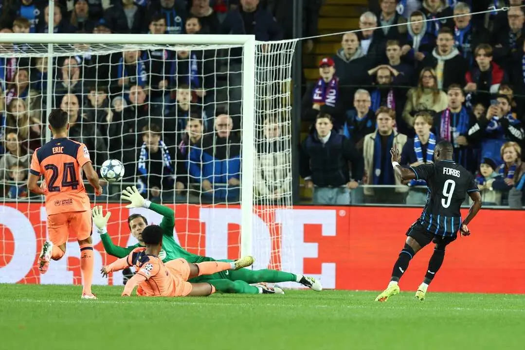 Uno de los goles del Brujas de la noche de ayer. / Bruno Fahy
