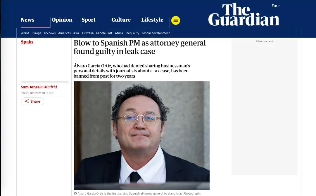 Captura de pantalla de la noticia del medio ingl&eacute;s The Guardian.
