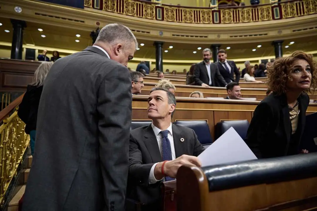 El exsecretario de Organizaci&oacute;n del PSOE, Santos Cerd&aacute;n (i) y el presidente del Gobierno, Pedro S&aacute;nchez (d), durante una sesi&oacute;n de control al Gobierno. / Jes&uacute;s Hell&iacute;n