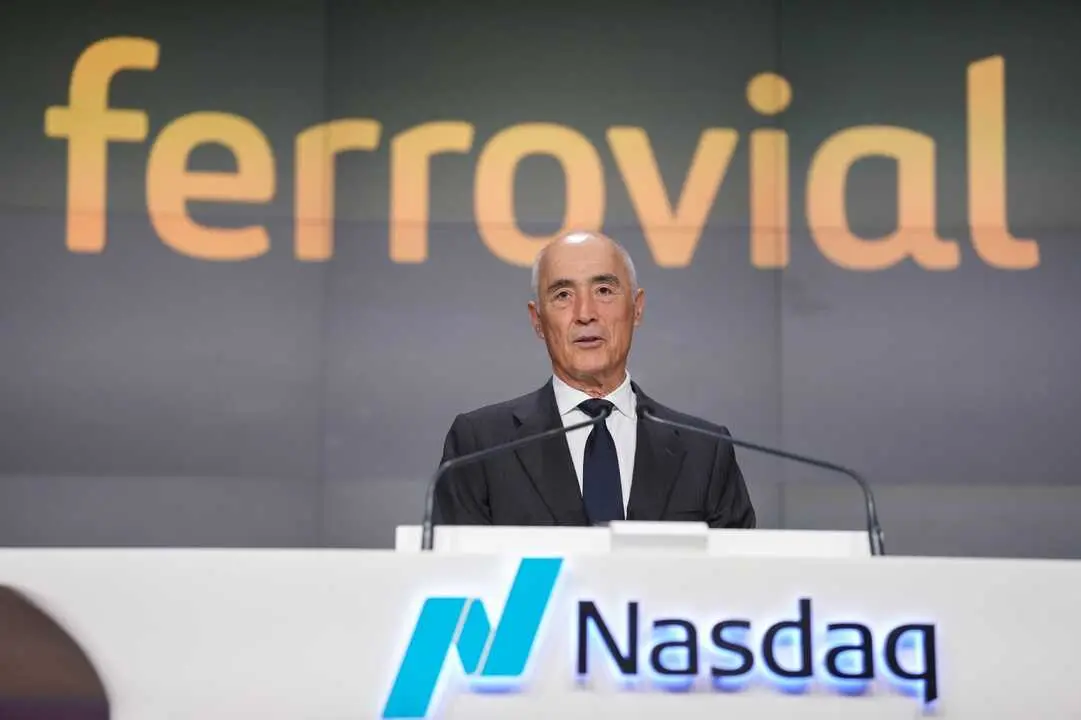 El presidente de Ferrovial, Rafael del Pino, en el acto de toque de campana en la Bolsa de Nueva York. / EP
