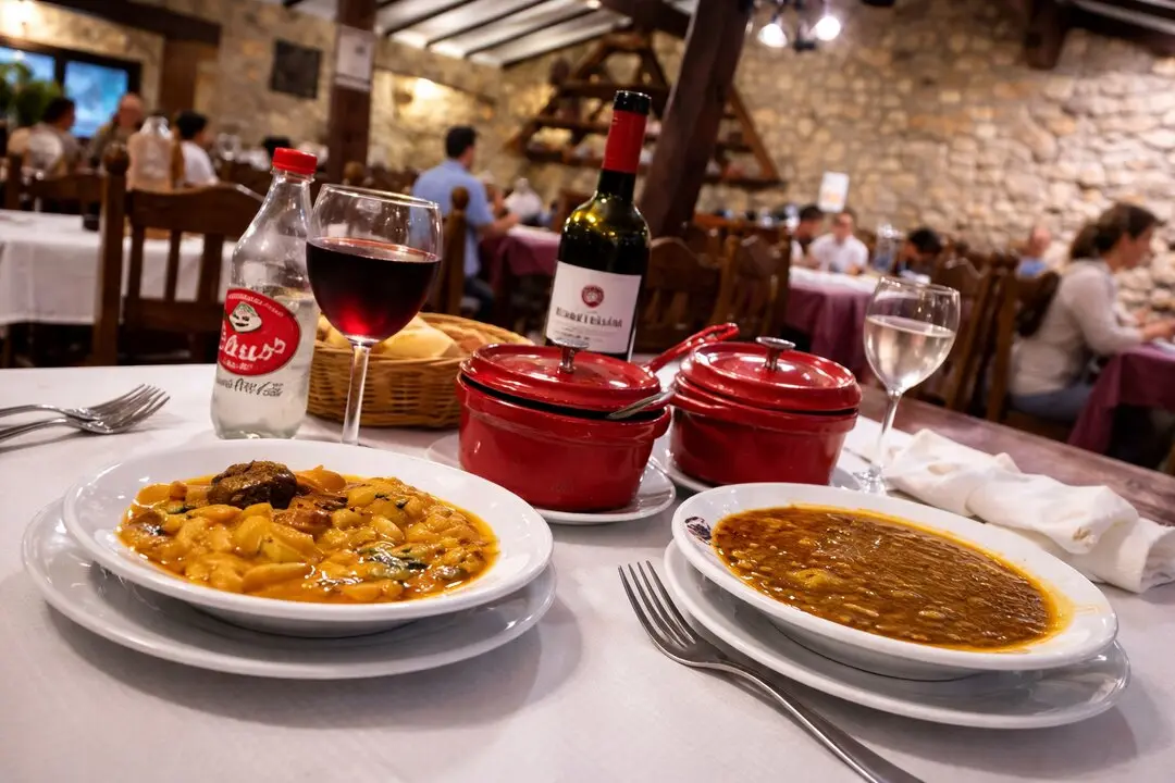 Comiendo en un restaurante de  Saja-Nansa.