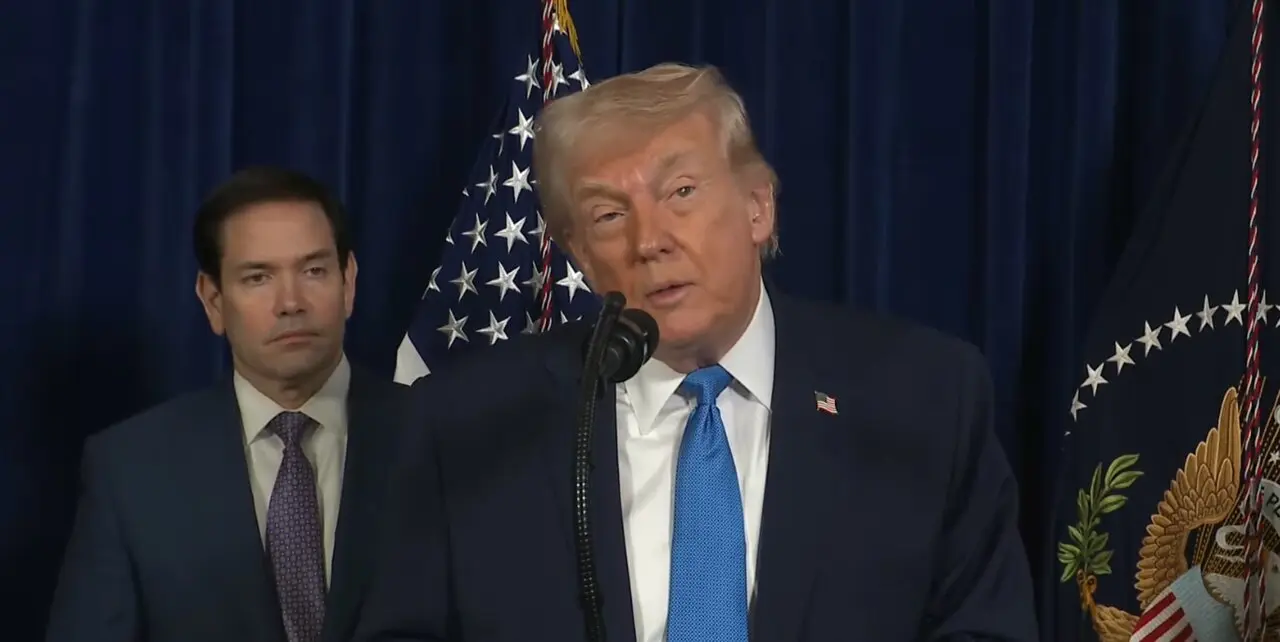 Donald Trump y Marco Rubio durante la rueda de prensa de hoy.