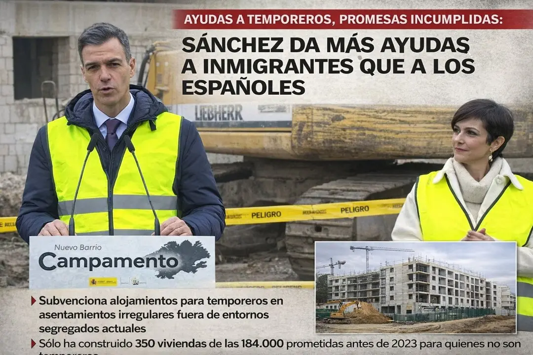 El presidente del Gobierno, Pedro S&aacute;nchez, y la ministra Isabel Rodr&iacute;guez presentan el proyecto del nuevo barrio Campamento, en Madrid, entre cr&iacute;ticas por el retraso en la construcci&oacute;n de viviendas prometidas y el reparto de ayudas a temporeros e inmigrantes.