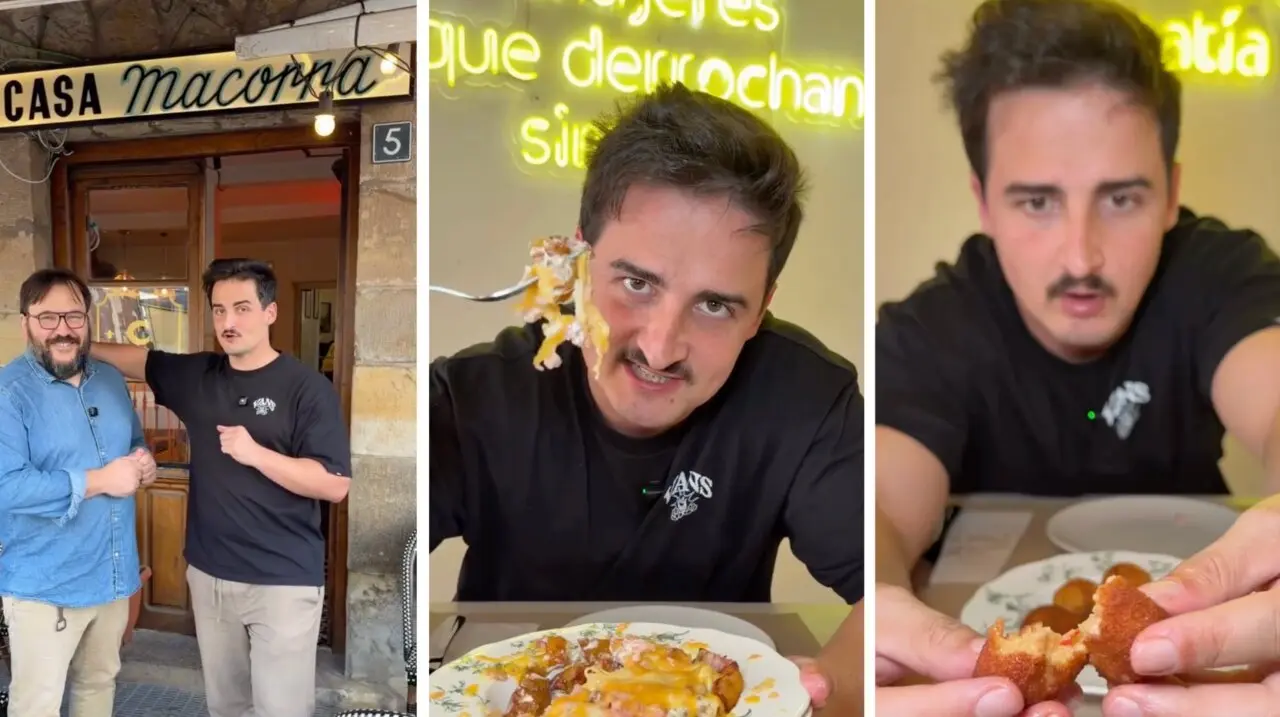 Dar&iacute;o Fern&aacute;ndez Dacal, Caim&aacute;n Foodie, durante su visita a Casa Macorra (Renedo de Pi&eacute;lagos), donde prob&oacute; el men&uacute; para grupos destacando la tortilla con callos, las croquetas y la propuesta pensada para compartir.