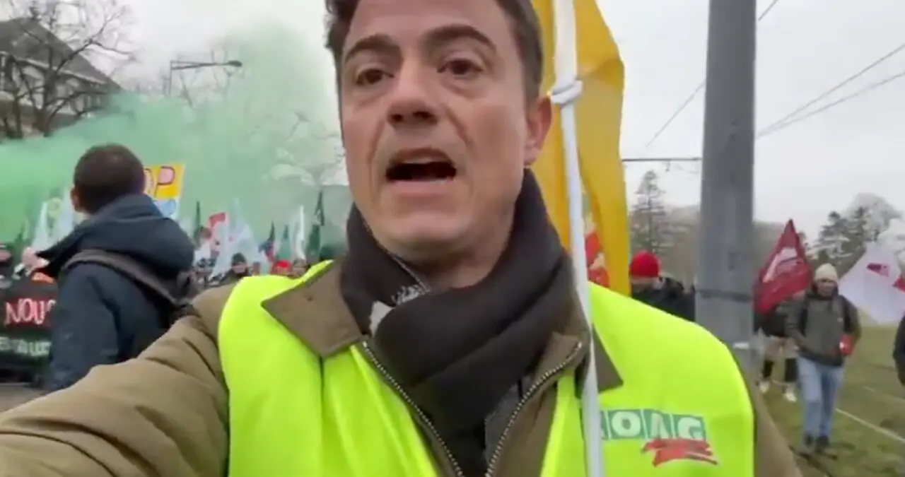 Luis P&eacute;rez en Estrasburgo el pasado 20 de enero. &ldquo;El campo est&aacute; en pie de guerra y le decimos NO a Mercosur.&rdquo;