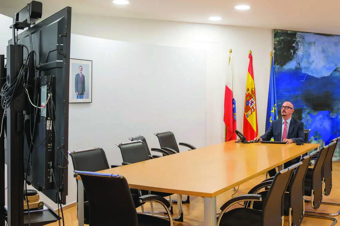 El consejero de Salud, C&eacute;sar Pascual, asiste por videoconferencia al pleno extraordinario CISNS. / A.E