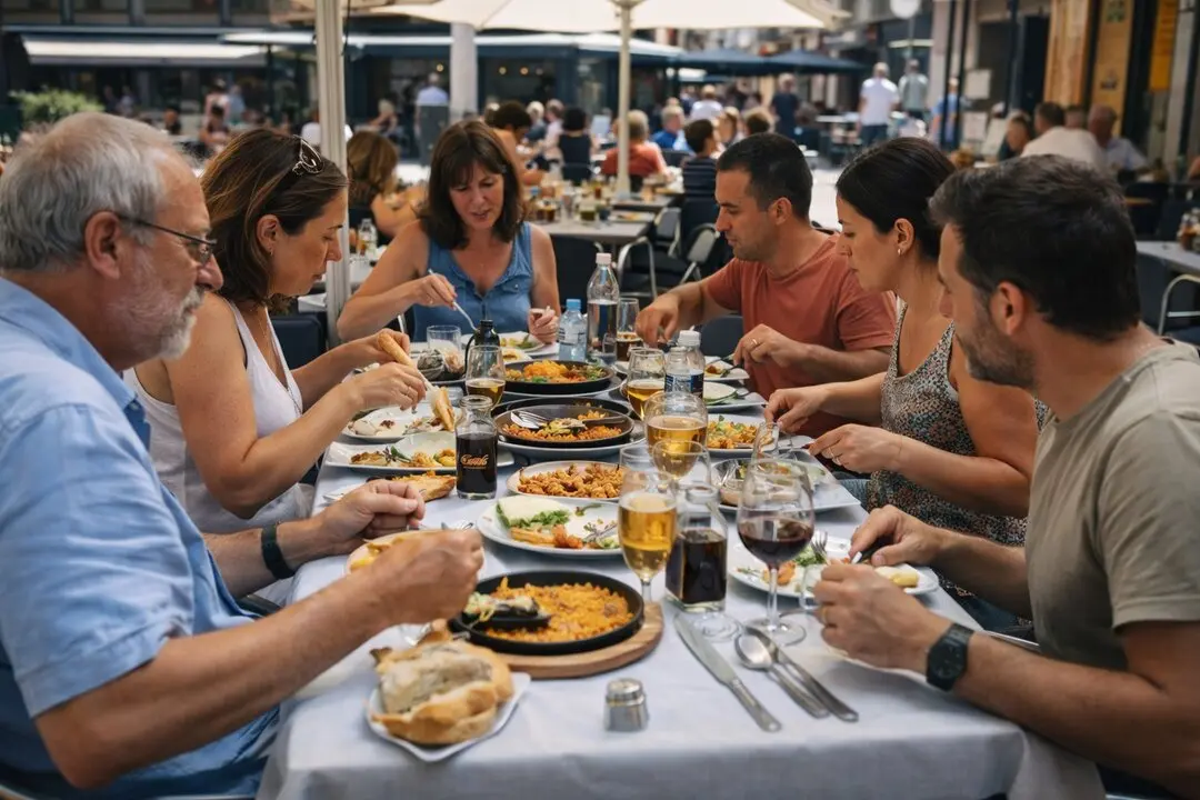 Varias personas comen en un restaurante./ I.A